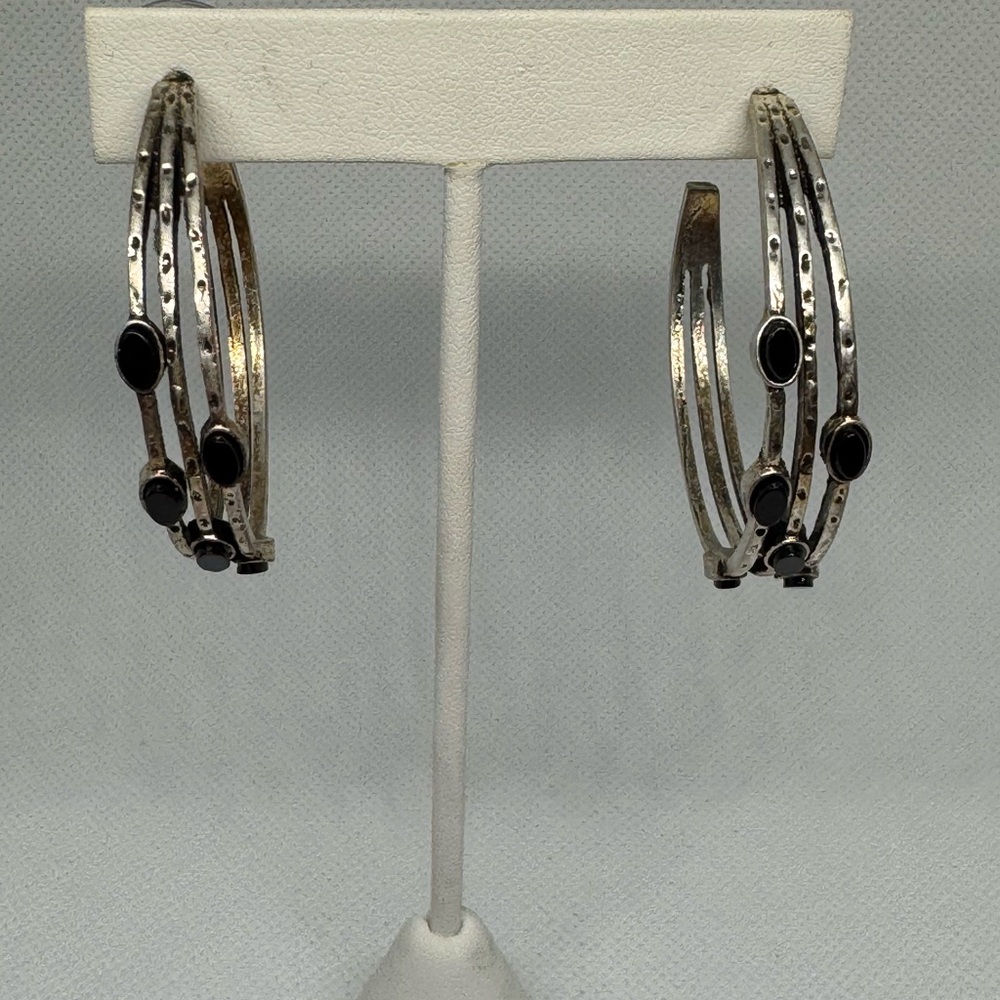 Torrid Antiqued Black Stone Silver Rustic Hoop Earrings